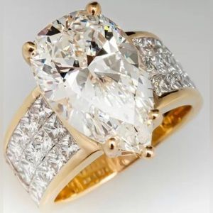 Golden Pave Shank Pear Cut Engagement Ring 925 Sterling Silver